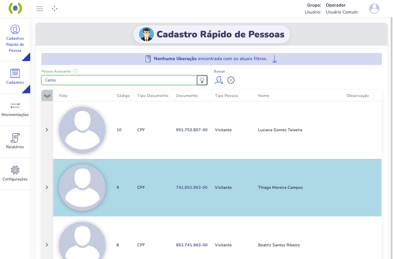 Campo de busca com o nome digitado